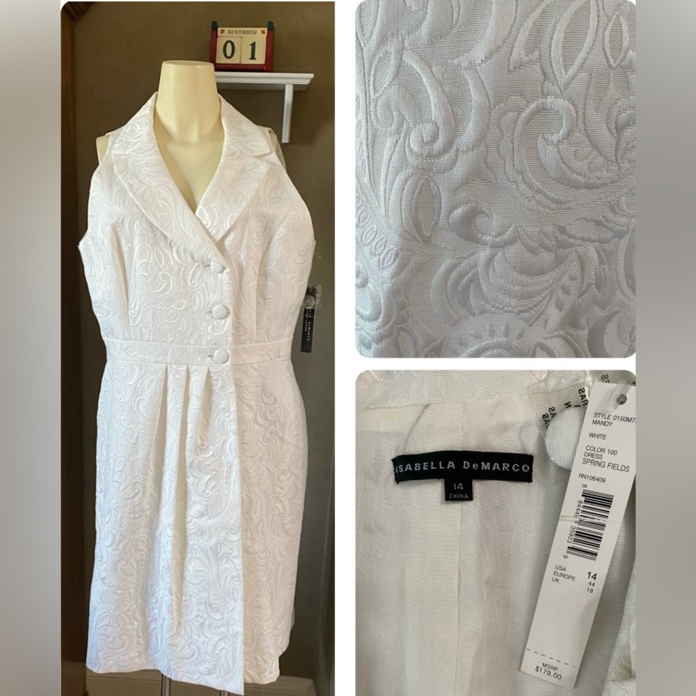 ISABELLA DE MARCO WHITE Formal Brocade Floral DRESS GREAT FOR EASTER Wedding 14